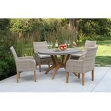 Birch Lane™ Akiva Round 4 - Person 52" Long Teak Outdoor Dining Set w/ Cushions Wood/Stone/Concrete in Brown/Gray/White | Wayfair