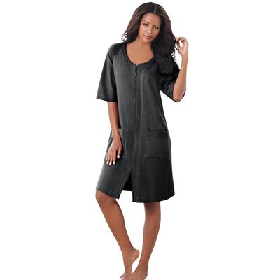 Plus Size Women's Short French Terry Zip-Front Robe by Dreams & Co. in Black (Size 1X)