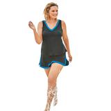 Plus Size Women's 2-Piece Swim Skirtini Set by Swim 365 in Black Blue Sea (Size 14)