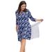 Plus Size Women's Madison 3/4 Sleeve Dress by ellos in Navy Periwinkle Floral (Size 2X)