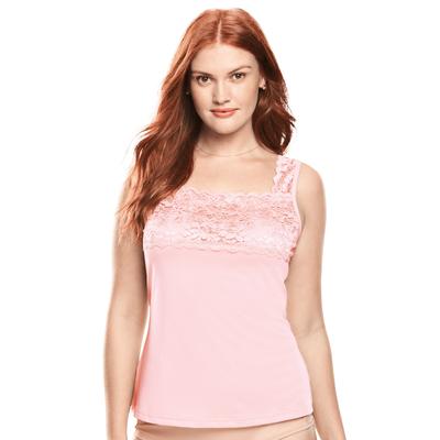 Plus Size Women's Silky Lace-Trimmed Camisole by Comfort Choice in Shell Pink (Size 3X) Full Slip