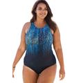 Plus Size Women's High-Neck One Piece by Swim 365 in Navy Multi (Size 18) Swimsuit