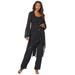 Plus Size Women's Three-Piece Beaded Pant Suit by Roaman's in Black (Size 30 W) Sheer Jacket Formal Evening Wear