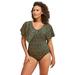 Plus Size Women's Flutter-Sleeve One-Piece by Swim 365 in Gold Foil Dots (Size 28) Swimsuit