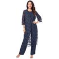 Plus Size Women's Three-Piece Lace Duster & Pant Suit by Roaman's in Navy (Size 32 W) Duster, Tank, Formal Evening Wide Leg Trousers