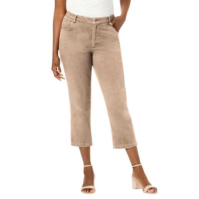Plus Size Women's Classic Cotton Denim Capri by Jessica London in New Khaki (Size 24)