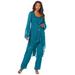 Plus Size Women's Three-Piece Beaded Pant Suit by Roaman's in Deep Teal (Size 26 W) Sheer Jacket Formal Evening Wear