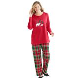 Plus Size Women's Long Sleeve Knit PJ Set by Dreams & Co. in Classic Red Plaid (Size 38/40) Pajamas