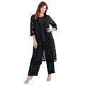 Plus Size Women's Three-Piece Lace Duster & Pant Suit by Roaman's in Black (Size 36 W) Duster, Tank, Formal Evening Wide Leg Trousers