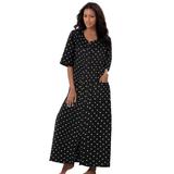 Plus Size Women's Long French Terry Zip-Front Robe by Dreams & Co. in Black Dot (Size L)