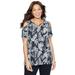 Plus Size Women's Tropical Wish Open-Shoulder Tee by Catherines in Black White Foliage (Size 1XWP)