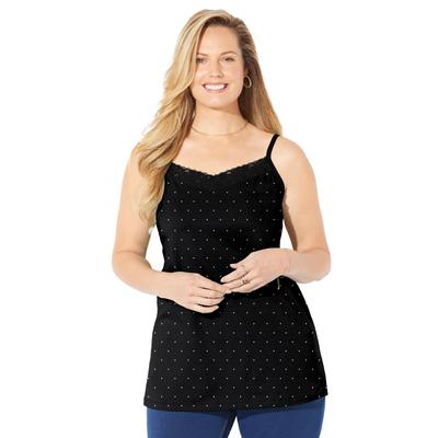 Plus Size Women's Suprema® Cami With Lace by Catherines in Black Dot (Size 0X)