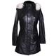 Michelle Black Ladies Detachable Fur Hood Military Style Knee Length Smart Casual Winter Real Lambskin Leather Jacket Parka Coat (Sizes: 8 to 22 Available) (Size: 18)