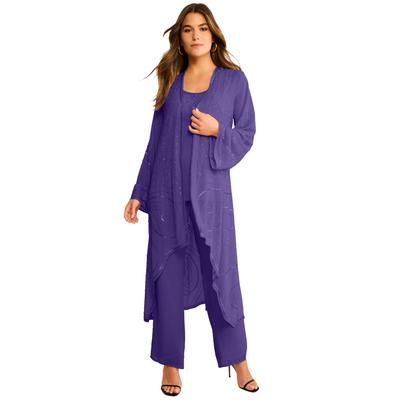 Plus Size Women's Plus Size Beaded Georgette 3-piece Pant Set – Formal Wear by Roaman's in Midnight Violet (Size 16 W)