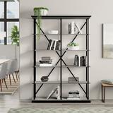 Lark Manor™ Calton 84.25" H x 58" W Steel Etagere Bookcase in Gray | 84.25 H x 58 W x 15.75 D in | Wayfair 968669EED7324ECD8E7A8A915D9D67E0