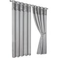 LES4U Eyelet Sparkle Crushed Velvet Diamante Band Curtains Glitzy Bling Ring Top Pair Fully Lined Curtains for Bedroom with Tie Backs (Silver / Grey, W66 x L72 Inch)