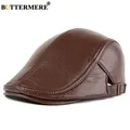 BUTTERMERE-Béret en Cuir group pour Homme Casquette Plate en Peau de Mouton Marron Ajustable