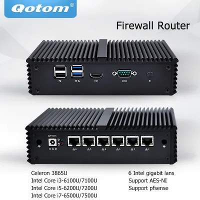 QOTOM Mini PC Core i3 i5 i7 Ordinateur sans ventilateur 6 Gigabit Ethernet AES-NI OPNsense Firewall