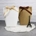 Lot de 50 sacs en papier Kraft noir et blanc coffret cadeau de remerciement avec ruban sac à