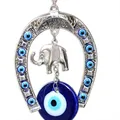 Fer à cheval avec yeux bleus turcs amulette murale suspendue avec éléphant et ruban cadeaux