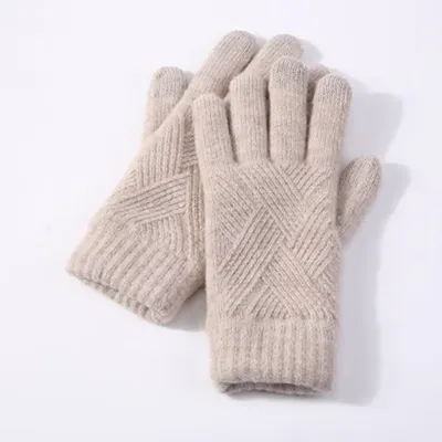 Gants d'hiver chauds tricotés pour hommes et femmes mitaines à écran tactile en laine solide pour