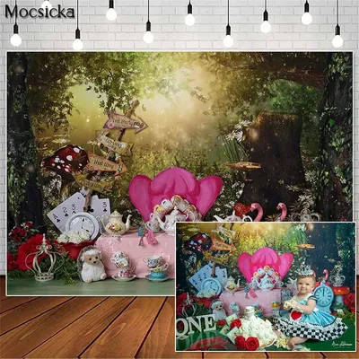 Mocsicka Wonderland Tea Party Cake Smash Photographie Décors Princesse Fille Anniversaire Photo