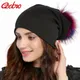 Geebro-Bonnets à pompons en coton pour femmes chapeaux décontractés bonnet en fourrure de raton