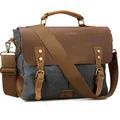 Porte-documents Vintage en Cuir et Toile pour Homme Sac d'Affaires Portefeuille de Bureau