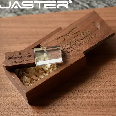 JASTER-Clé USB Crystal Plus avec logo personnalisé gratuit clé USB en érable boîte push-pull