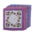 Mouchoir de poche pour femmes mouchoir de poche violet blanc 15 pièces Vintage imprimé Floral