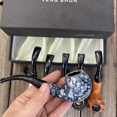 Pipe à fumer du tabac de style classe porte-filtre en bois et résine boîte-cadeau pour meilleur