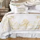 Parure de Lit en Coton Égyptien Blanc Ensemble de Literie Chic avec Broderie Dorée Drap Super