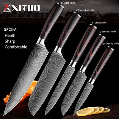 XITUO — Couteau de cuisine japonais, accessoire Santoku Damscus complet, pour couper du pain, des