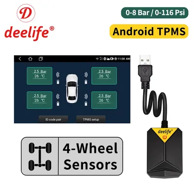 Deelife – Système de Surveillance de la Pression des Pneus TPMS Capteur Interne/Externe USB pour