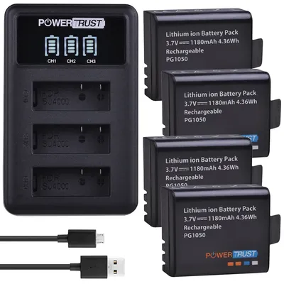 Lot de 4 batteries PG1050 1180mAh + 3 emplacements pour chargeur USB pour SJCAM SJ4000 M10 SJ5000