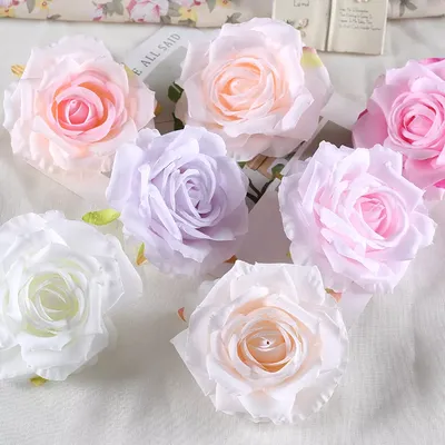 30 pièces/lot 9cm-10cm grandes têtes de fleurs artificielles en soie de Rose blanche bricolage