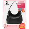 Zency-Grand Sac à Main en Cuir group pour Femme avec Fermeture Éclair Vintage à Pompon Noir