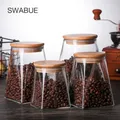 Conteneur en verre avec couvercle en bois 350ml/500ml/750ml/950ml pour café café café thé