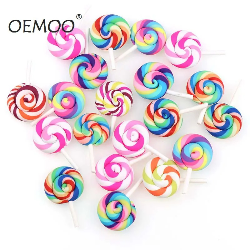 10 pièces spirale arc-en-ciel polymère argile Cabochons beauté Kawaii sucette bonbons Flatback pour bricolage téléphone décoration