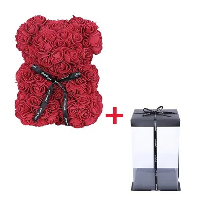 Ourson en Roses Artificielles avec Boîte de 25cm Fleurs PE Artificielles Cadeau de ixdes Mères