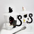 Ensemble de tasses à café en verre chat noir avec poignée en forme d'animal lait eau jus tasse à