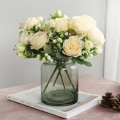 InjFlowers artificiels de pivoine rose petits vases de bouquet blancs belle fausse plante fête à