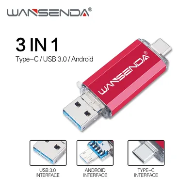 Wansenda – clé usb 3.0 otg support à mémoire 3 en 1 de 16gb 32gb 64gb 128gb 256gb 512gb micro
