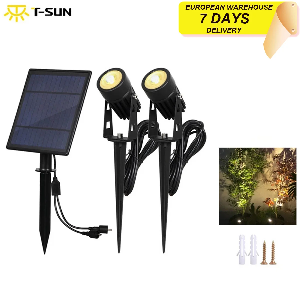 T-SUNRISE Imperméable IP65 Extérieur Jardin LED Solaire Luminosité Super Jardin Pelouse Lampe Paysage Spot Lumières