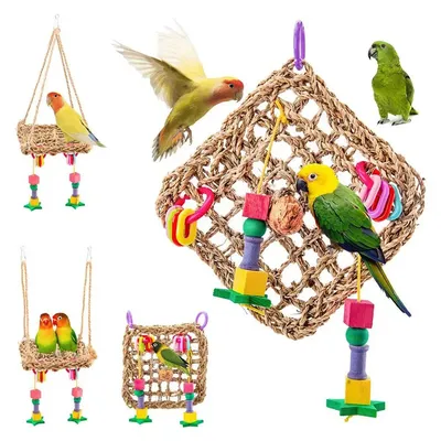 Hamac en paille pour perroquet et oiseaux perchoir balançoire polymères en maille jeu de