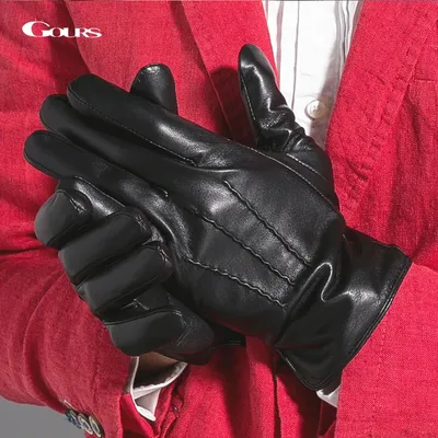 Gours – gants d'hiver en cuir véritable pour hommes noirs en peau de chèvre véritable marque à la