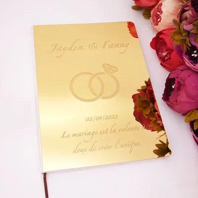 Livre d'or personnalisé en acrylique livre d'or de mariage avec Double anneaux feuille vierge nom