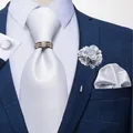 DiBanGu – cravate en soie pour hommes 8cm couleur unie blanche boutons de manchette ensemble de