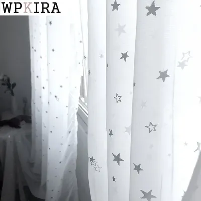 Rideaux en tulle blanc et brillant étoiles argentées pour chambre d'enfant traitement de fenêtre