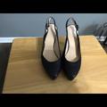 Nine West Shoes | Black Leather Sling Back Heels | Color: Black | Size: 9.5